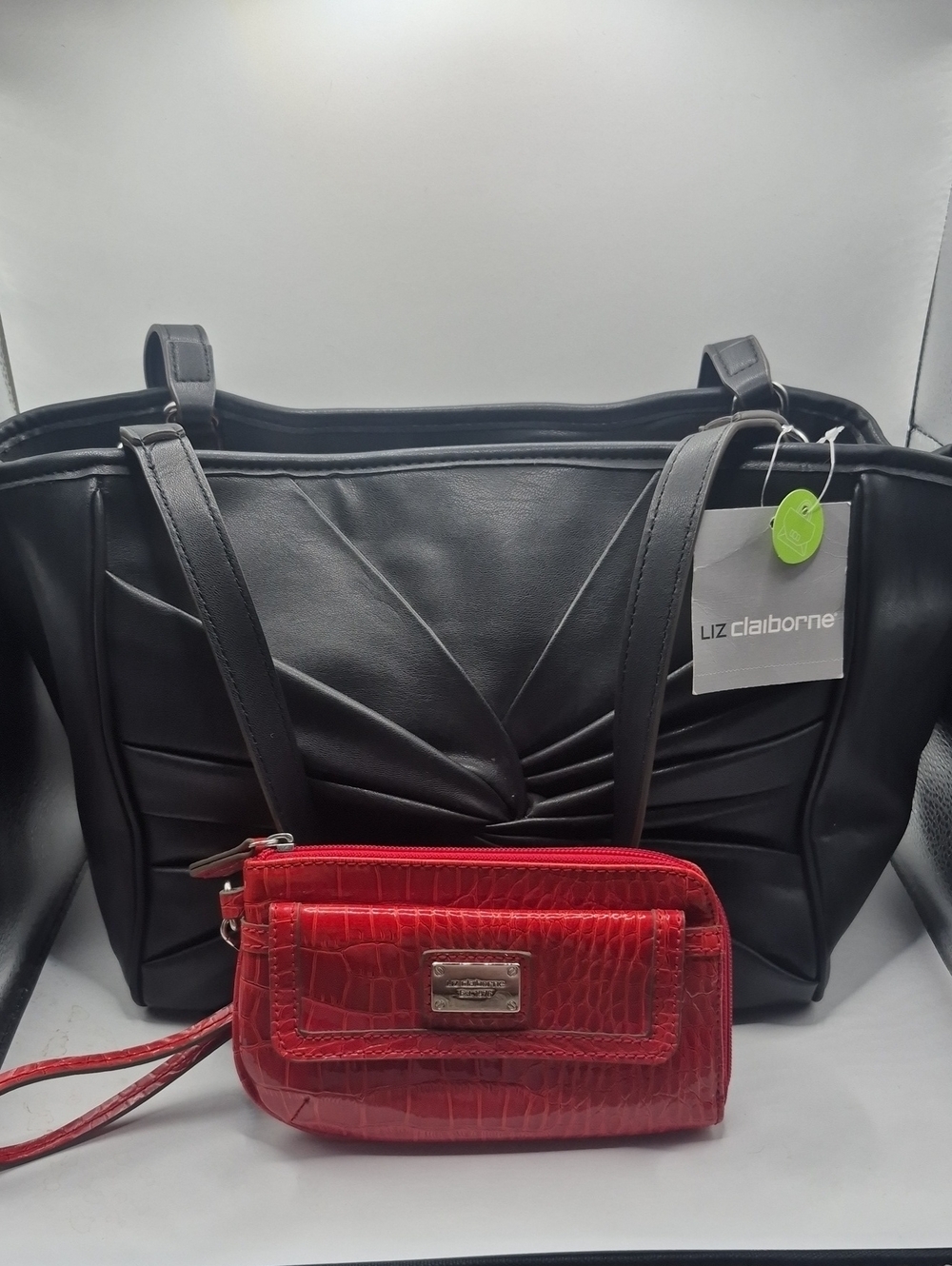 Liz Claiborne Black Tote with Red Wristlet Set